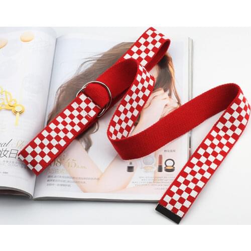 2021 Casual D Ring Waist Belts Canvas Cummerbunds Belts Black White Plaid Cummerbunds Block Double Buckle Waistband Belt 135cm