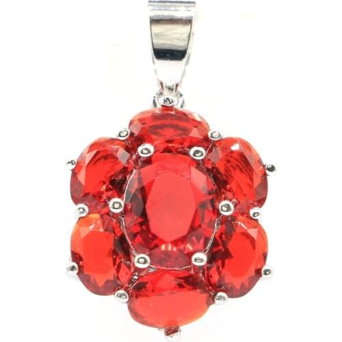 28x18mm SheCrown Created Blood Ruby Smokey Quartz Paris Blue Topaz Kunzite For Women Daily WearSilver Pendant
