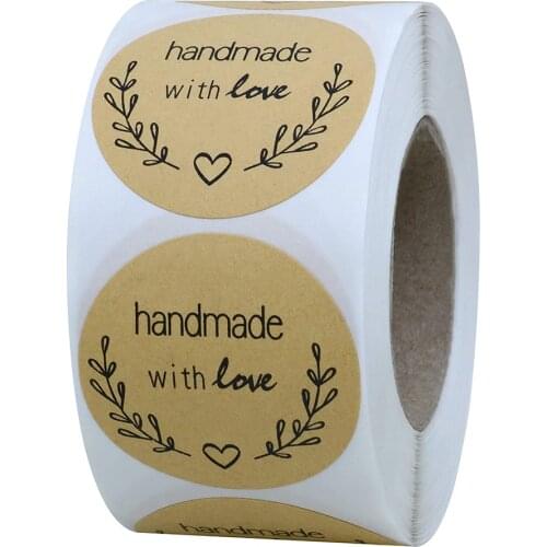 500pcs/roll Natural Kraft Olive Handmade With Love Seal Labes Sticker Paper For Envelope Packing Gift Box Stationery Stickers