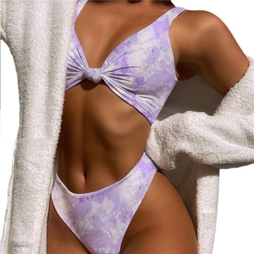 Bikini 2021 Woman Swimsuit Padded Tie-dyed Print Womens Swimwear Bow Bikini Set Biquini Bathing Suit Beachwear Female Clothes