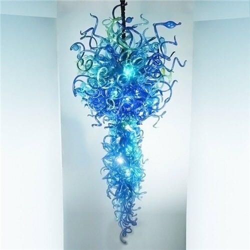 Large Frosted Turquoise LED Handmade Blown Chihuly Murano Glass Chandelier Lighting