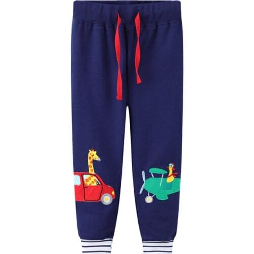 New Arrival Autumn Winter Drawstring Boys Girls Sweatpants With Animals Cars Embroidery Giraffe Full Pants Children