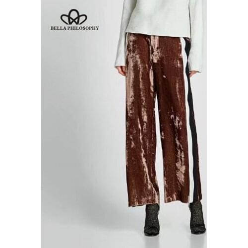 HStar 2020 casual velvet pants women side striped elastic high waist pants female streetwear long pants for ladies