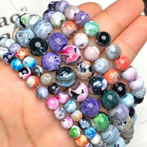 Natural Stone Multicolor Fire Agates Onyx Beads Round Loose Spacer Beads For Jewelry Making DIY Bracelet Necklace 6/8/10mm 15"