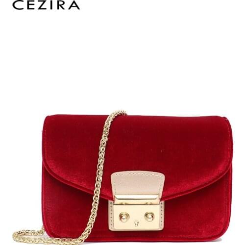 CEZIRA Luxury Velvet Fabric Handbag For Women Brand Design Chain Lock Flap Crossbody Bag Ladies Fashion Small Shoulder Bag Purse
