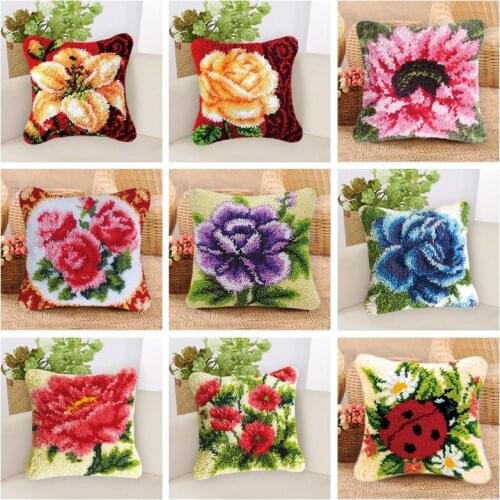 Flower Plants Series Handcraft Latch Hook Kits DIY Pillow Materials Package Coarse Wool Segment Embroidery klink haak kussen
