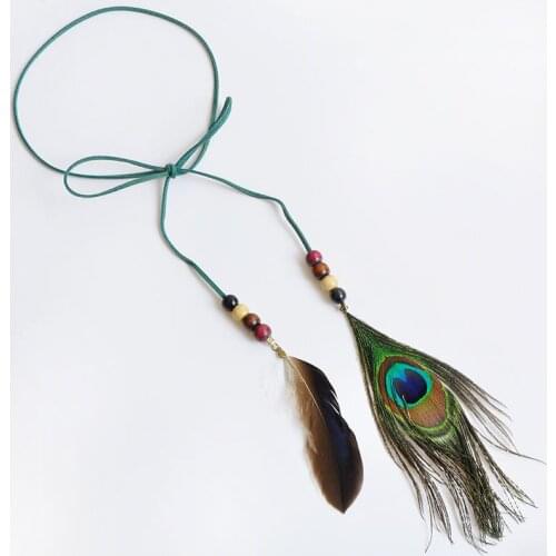 Gypsy Peacock Feather Wooden Beaded Tassel Necklace DIY Jewelry Headbands Tribal Indian Necklace Festival Party Decoration