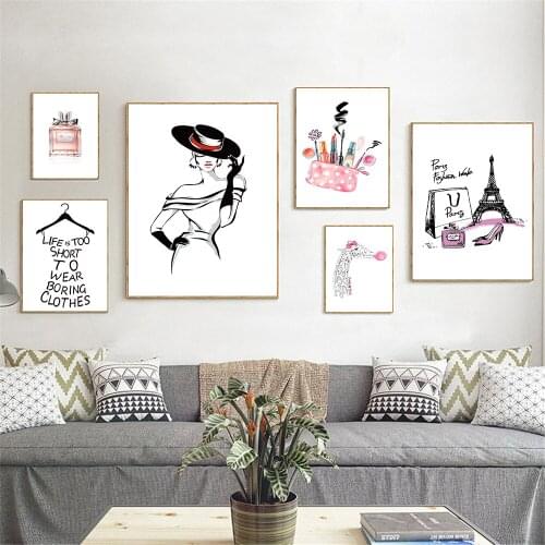 Perfume Poster Nordic Fashion Paris Women Skirt Quotes Giraffe Watercolor Canvas Painting Abstract Wall Art Picture Home Decor