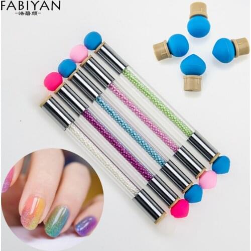 Dual Nail Art Brush Dotting Shaping Painting Pen Gradient Color Blooming Bead Manicure Tools 1PCS with 4 Double Silicone Heads