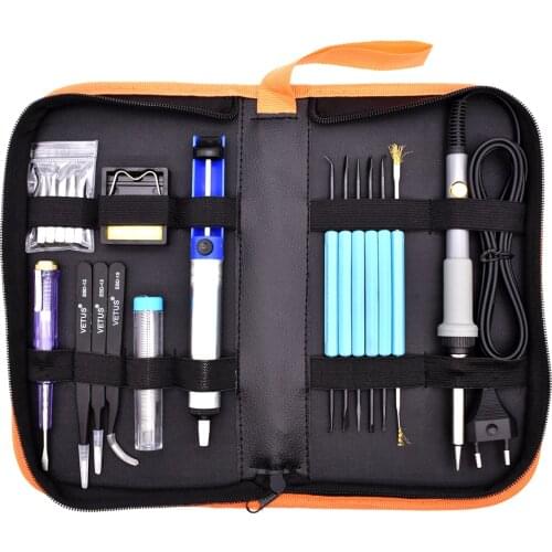 220V 60W Adjustable Temperature Electric Soldering Iron Kit 5pcs Tips Tweezers Solder Wire Portable Welding Repair Tool