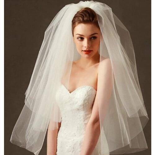 Fashion Wedding Veil Simple Tulle White Ivory Two Layers Bridal Veil Cheap Bride Accessories 75cm Short Women Veils With Comb