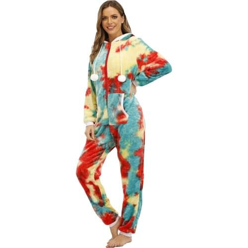 Flannel Pajamas Winter Warm Onesie Womens Pyjama Sleepwear Loose Hooded Homewear
