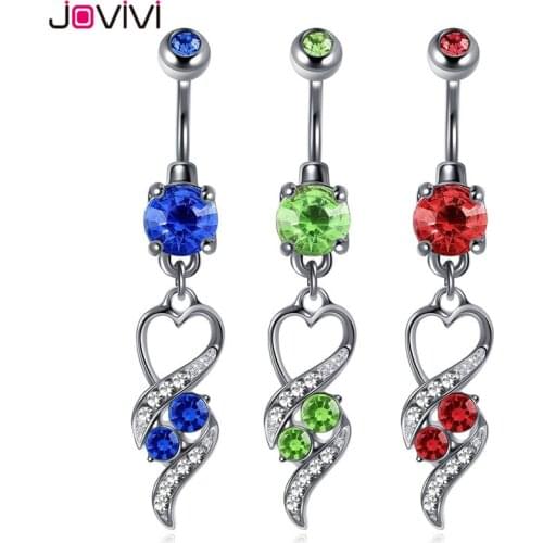 JOVIVI 14G Surgical Steel Crystal Rhinestone Infinity Love Heart Belly Button Navel Barbells Rings Body Piercing jewellery 1-3pc
