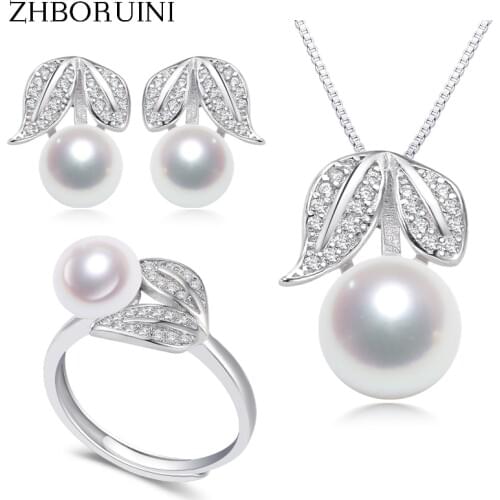 ZHBORUINI 2020 Fine Pearl Jewelry Set 100% Real Natural Freshwater Pearls Rings Necklace Earrings 925 Sterling Silve For Women