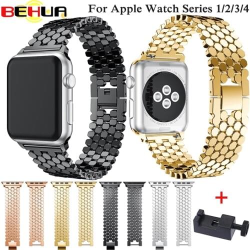Luxury Stainless Steel Band for apple watch series 4/3/2/1 38mm/42mm 40mm/44mm metal watchband with connector tool wrist Straps