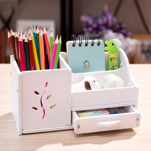 Muiti Function Lovely Diy School Desk Pen Pencils Drawer Storage Box Table Simple Pencil Shelf Holder Office Stationery Supplies