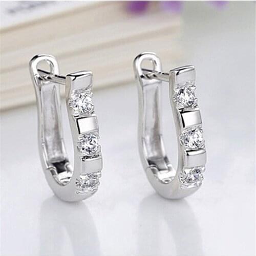 Luxury Austria Crystal Sliver Wedding Jewelry Stud Earrings For Women U Shaped Fit Female Earrings Gift