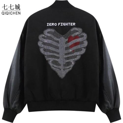 Skeleton Bomber Baseball Jacket Men Hip Hop Streetwear Patchwork Varsity Jacket Oversized Casual Harajuku Coat Unisex Autumn