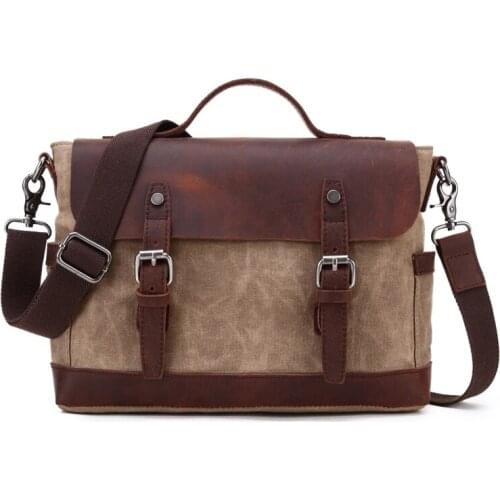 SOAEON Brand Unisex Bag Quality Canvas Leather Messenger Bag Business Casual Briefcase Crossbody bag male shoulder bag