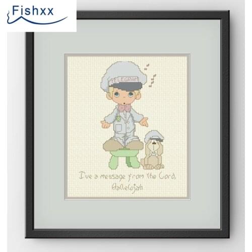 Fishxx Cross Stitch 14CT Kit European Style ChildrenS Bedroom Paintings H051 Singing Man And His Dog