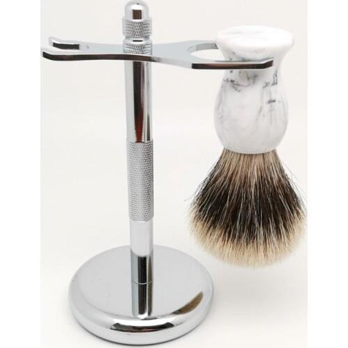 TEYO Two Band Silvertip Finest Badger Hair Shaving Brush and Shaving Stand Set Perfect for Wet Shave Soap Safety Razor Tools