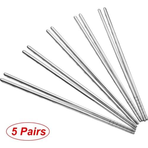 1/ 3/ 5 Pairs Stainless Steel Chopsticks Set Chinese Metal Non-slip Steel Chopstick Kit Reusable Food Sushi Sticks Kitchen Tools