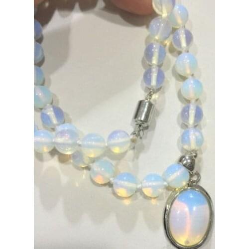 *****New Healing Chakra Reiki Opal Opalite jade Pendant Necklace 17"