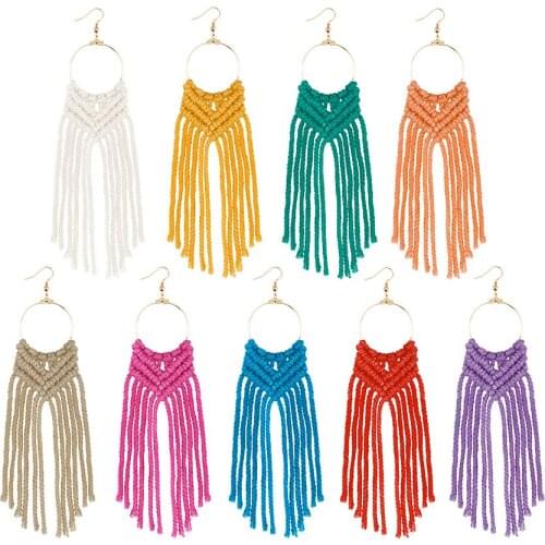 2020 New style handmade weaving cotton cord knotted earrings for women