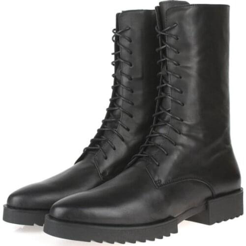 New Winter formal genuine leather men boots slip on men High boots fashion High top pointed toe Martin shoes black mens boots