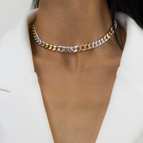 2021 New Womens Fashion Temperament Single Layer Mixed Color Necklace Simple Cross Chain Geometric Clavicle Chain Accessories