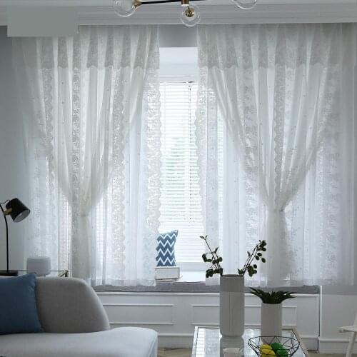 Custom curtains European jacquard striped cotton Double layer white livingroom bedroom window white Yarn tulle sheer M725