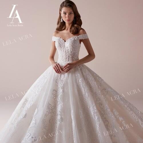 Luxury Beaded Appliques Wedding Dress Sweetheart Lace Ball Gown Princess Train LelaAcra NZ51 Customized Bride Vestido De Noiva