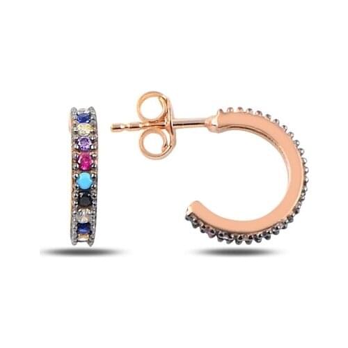 Silverlina Silver 12mm Single Row Mixed Color Zircon Stone Tamtur Earrings