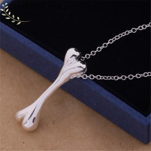 Silver Necklaces For Women Bone Pendant & Necklace Link Chain Collier Choker Fashion Jewelry Accessories Party Gifts Bijoux