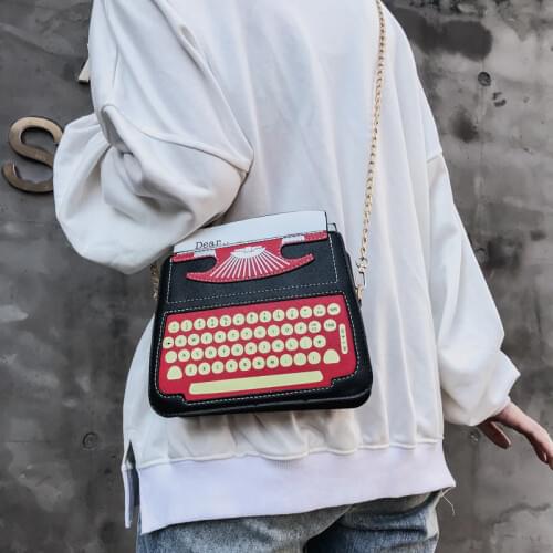 Funny Cartoon Typewriter Design Pu Leather Womens Casual Shoulder Bag Totem Femal Crossbody Mini Messenger Bag Purse Flap