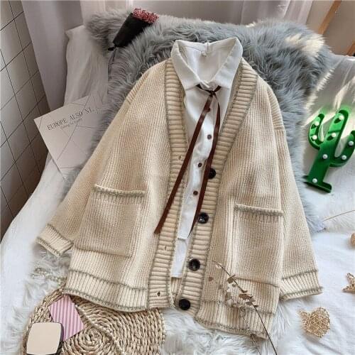 Sweater jacket womens cardigan loose and thick new spring and autumn lazy wind jacket sweater women cardigan