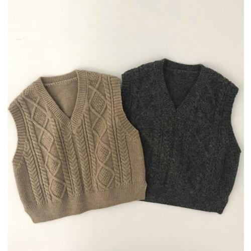 Baby Girls Boys Sweaters Autumn Spring Kids Pullovers Tops Korean Style Sleeveless V-neck Baby Boys Girls Pullover