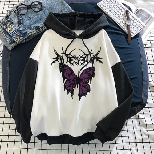 Oversized Hoodie Gothic Dark Butterfly Skull E-girl Punk Sweatshirt Winter Hoodies Women Hip-hop Long Sleeve Pullovers Coat