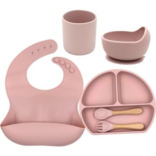 New Born Baby Products 100% Food Silicone Bowl Spoon Sensory Sufficient Bib Inventory Gorgeous Plate Feed Set
