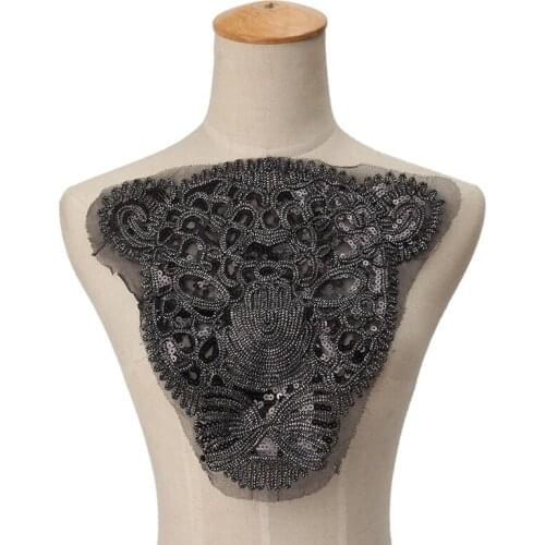 Sequins Embroidered iron on Patches Sitckers Panther For Clothing DIY Motif Rhinestone Beads Lace Animals Applique