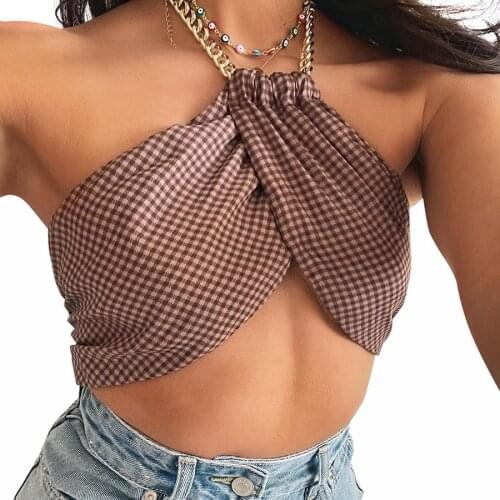 Women Chain Hanging Neck Camisole T-shirt Tops 2021 Summer New Style Halter and Umbilical Sexy Women Sleeveless Corset Top