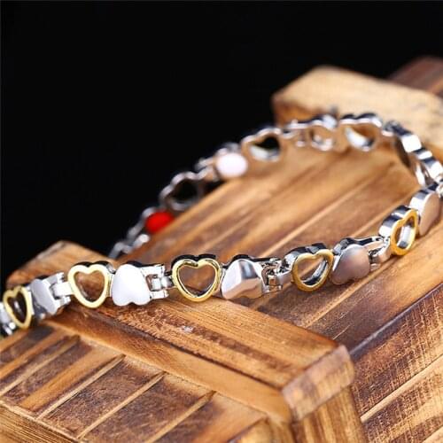 Heart Shape Health Magnetic Bracelet For Women Anti-radiation Care Stainless Steel Bracelets & Bangles with Health Germanium