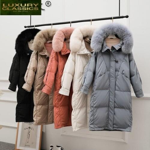 Natural Fox Fur Hooded White Duck Down Coat Female Jacket Womens Clothing 2021 Korean Down Jacket Woman Parkas 208010 LW