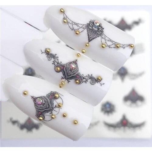 YZWLE 1 PC Gemstone / Necklace / Flower For Nail Art Watermark Tattoo Nail Sticker Water Transfer Decals Decoration