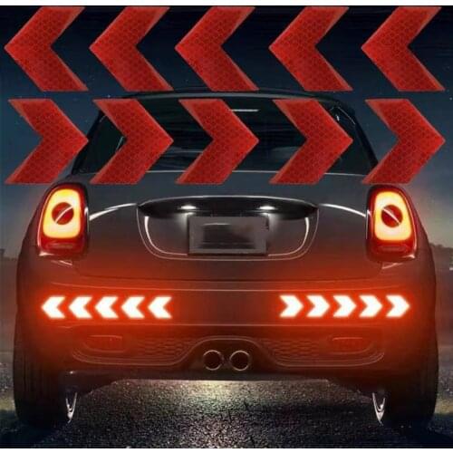 10 Pcs/Set Car Sticker Reflective Arrow Sign Tape Warning Safety Sticker For Car Bumper Trunk Reflector Hazard Tape Car Styling