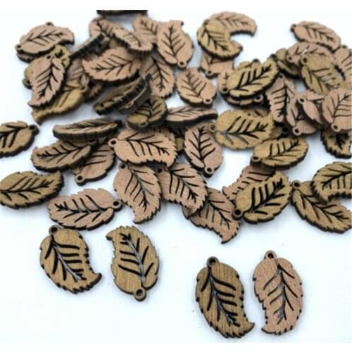 DIY 100pcs Natural Wooden tree leaf Pendant Crafts Decoration Accessories 24X14mm