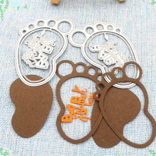 2Pcs baby foot dies metal Cutting Dies Cute foot letters Stencil Die Cut Scrapbooking Christmas Craft Stamps dies cutting