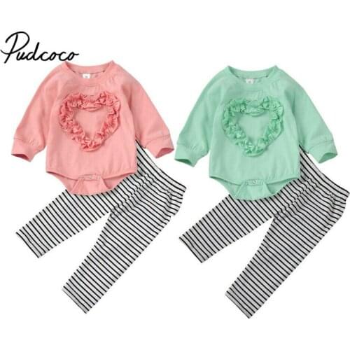 Pudcoco 2020 Newborn Baby Girls Ruffles Bodysuits Pants Floral Print Long Sleeve Tops Infant kids Fall clothes Tracksuits 2Pcs