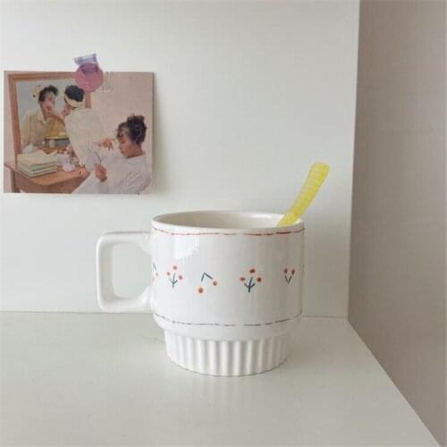 300ml Korean Style cherry handle Mug Lovely Girl Coffee Cup Nordic Milk Breakfast Ceramic Household Cup Personality Water Cup
