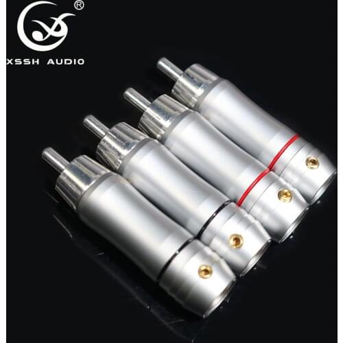 4pcs 8pcs 16pcs YIVO XSSH Hifi 8mm audio cable brass copper silver plated Male Audio RCA plug connector jack